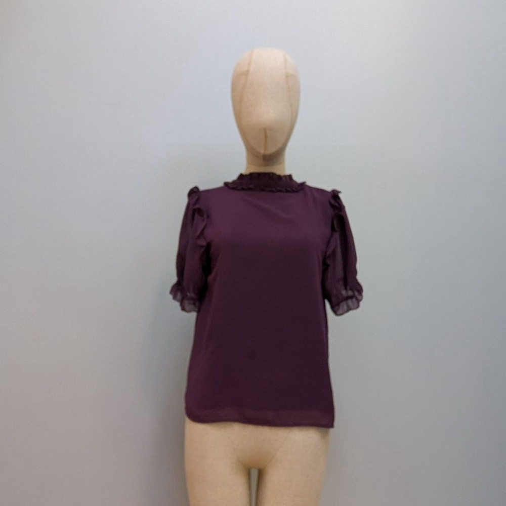 Rebecca Minkoff Ceri Purple Ruffle Neck Puff Sleeve Blouse - Small - Picture 3 of 8